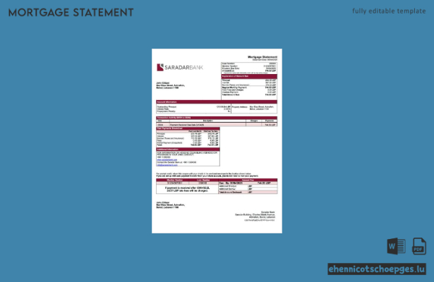 Libanon Saradar Bank Hypothekenabrechnung Word- und PDF-Beispielvorschau
